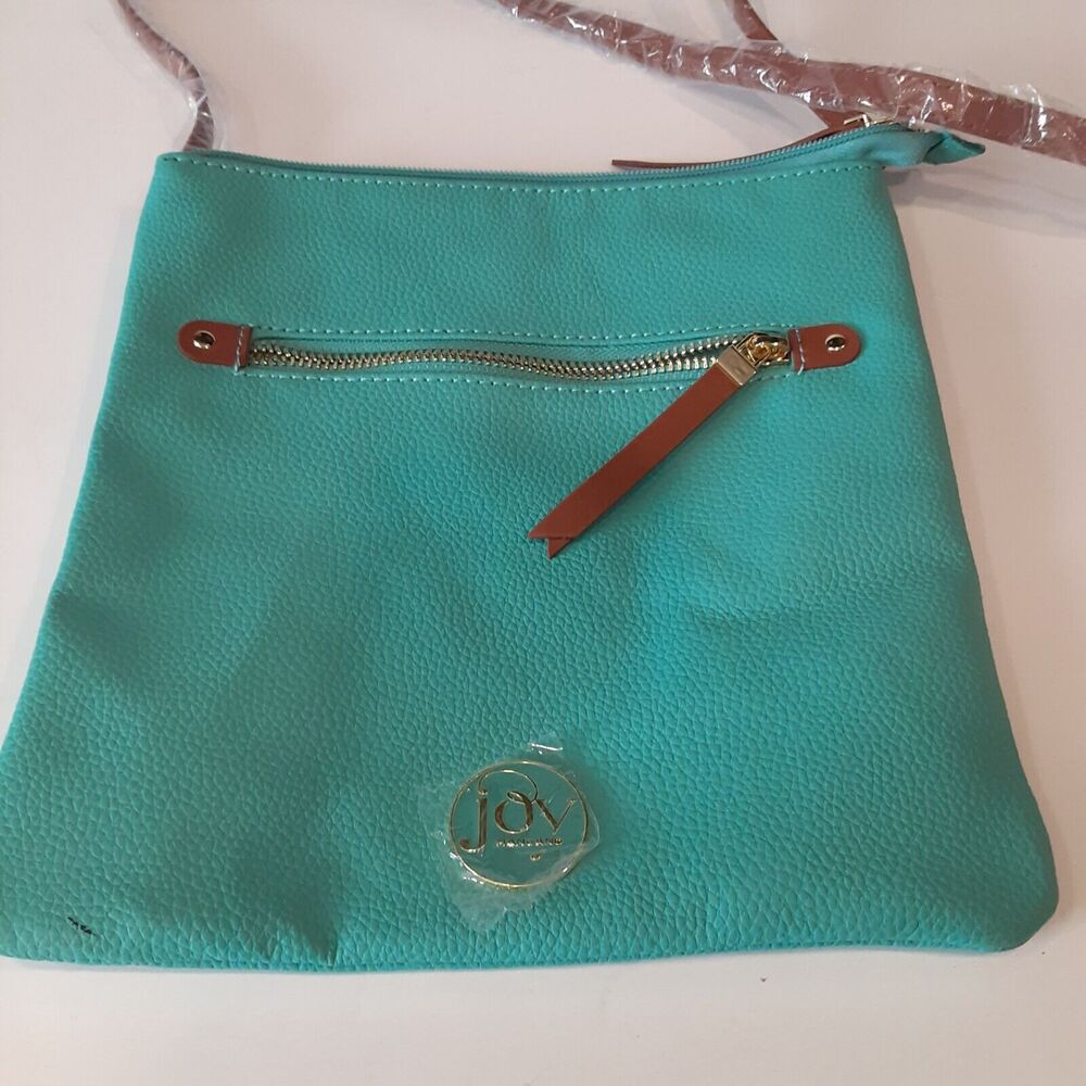 Joy Mangano Cross Body Turquoise & Tobacco Leather